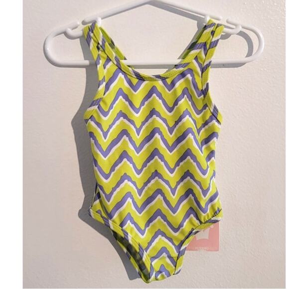 EPK Baby One Piece Swimsuit Zig Zag Chevron Yellow Gray White 12-18M NEW - Picture 1 of 10
